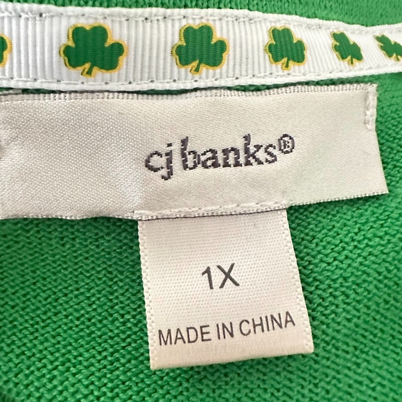 Vintage CJ BANKS Size 1X St Patricks Day Green Cardigan Sweater Clover Irish - Picture 6 of 9